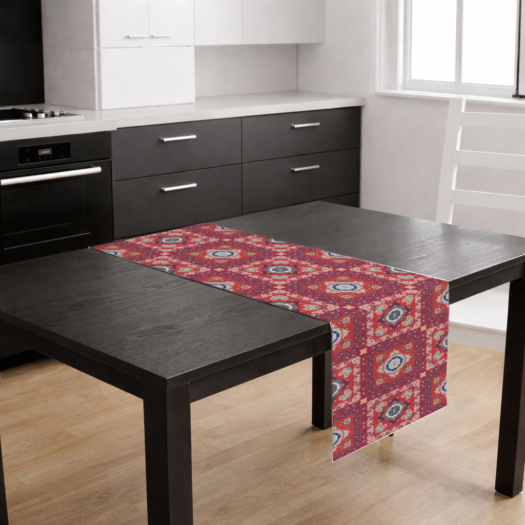 Traditional Kilim Inspired Red Ethnic Geometric Pattern Runner