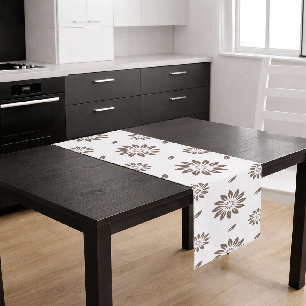 Minimalist Modern Brown Floral Pattern Runner
