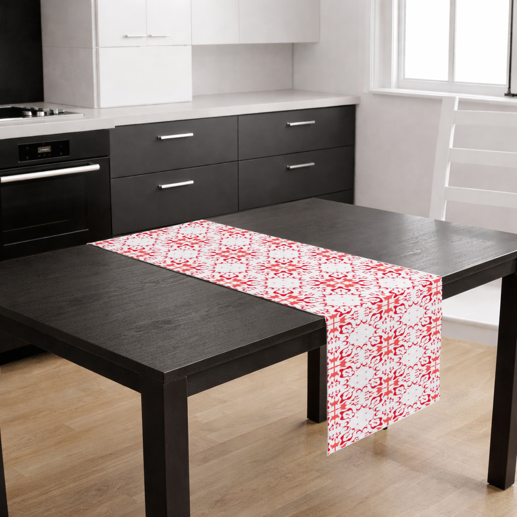 Red and White Traditional Tile Style Pattern Runner