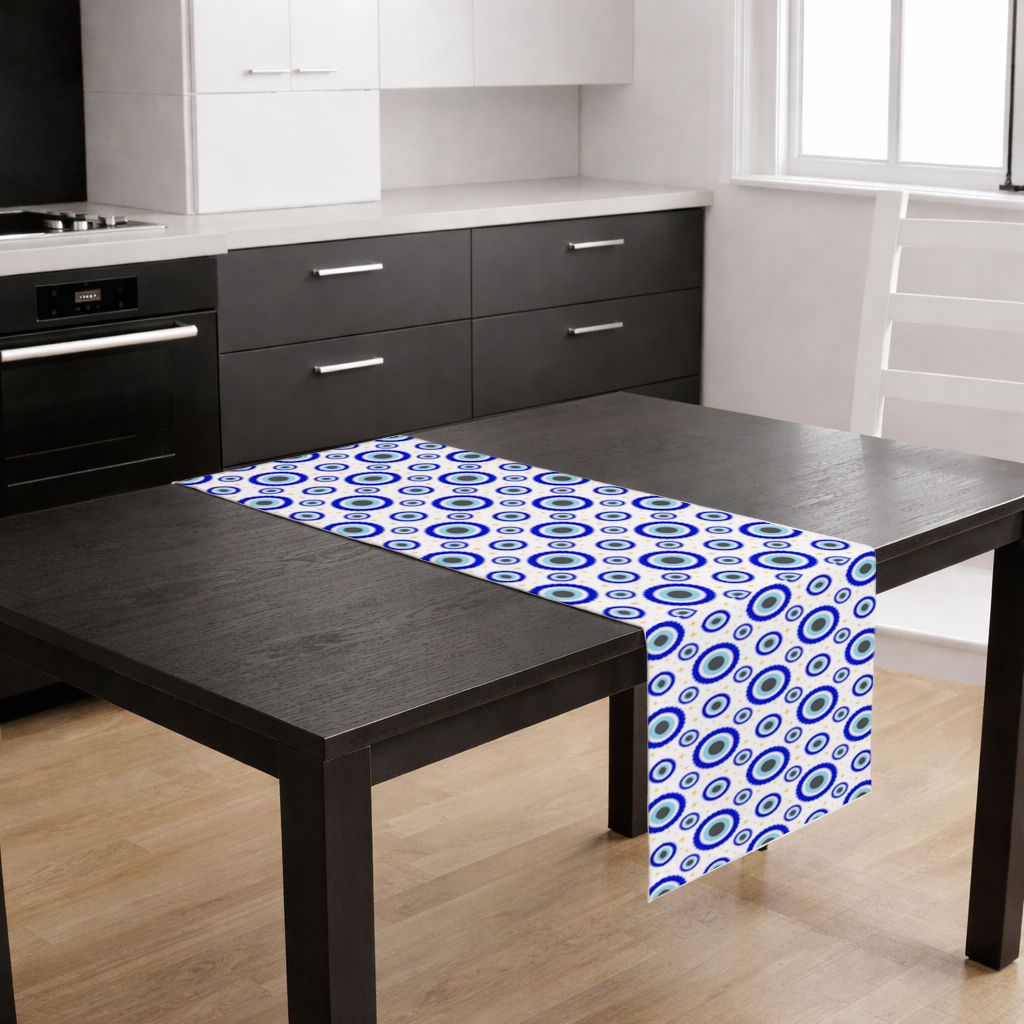 Blue Evil Eye Pattern with Stars Runner