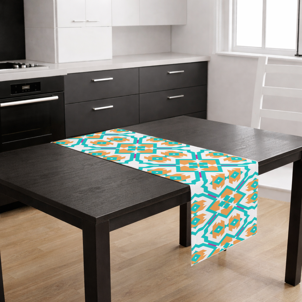 Orange and Turquoise Geometric Pattern Runner