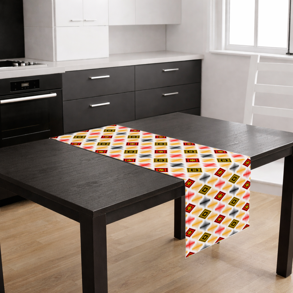 Canlı Etnik Geometrik Motif Masa Runner