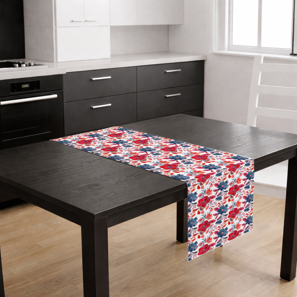 Watercolor Red Navy Floral Runner