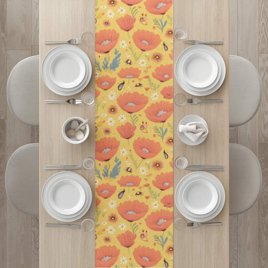 Floral Insect Pattern Colorful Design Runner