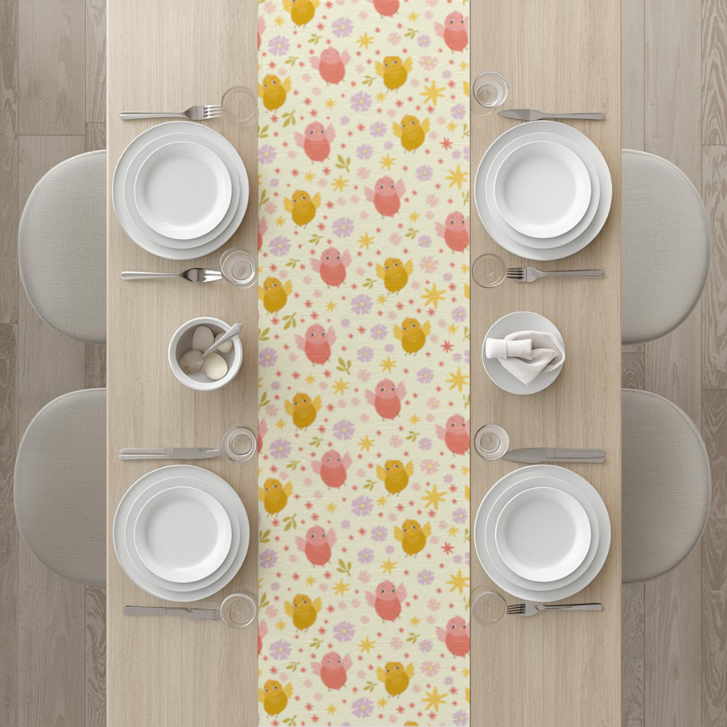 Cute Birds and Floral Pastel Spring Pattern Illustration Runner