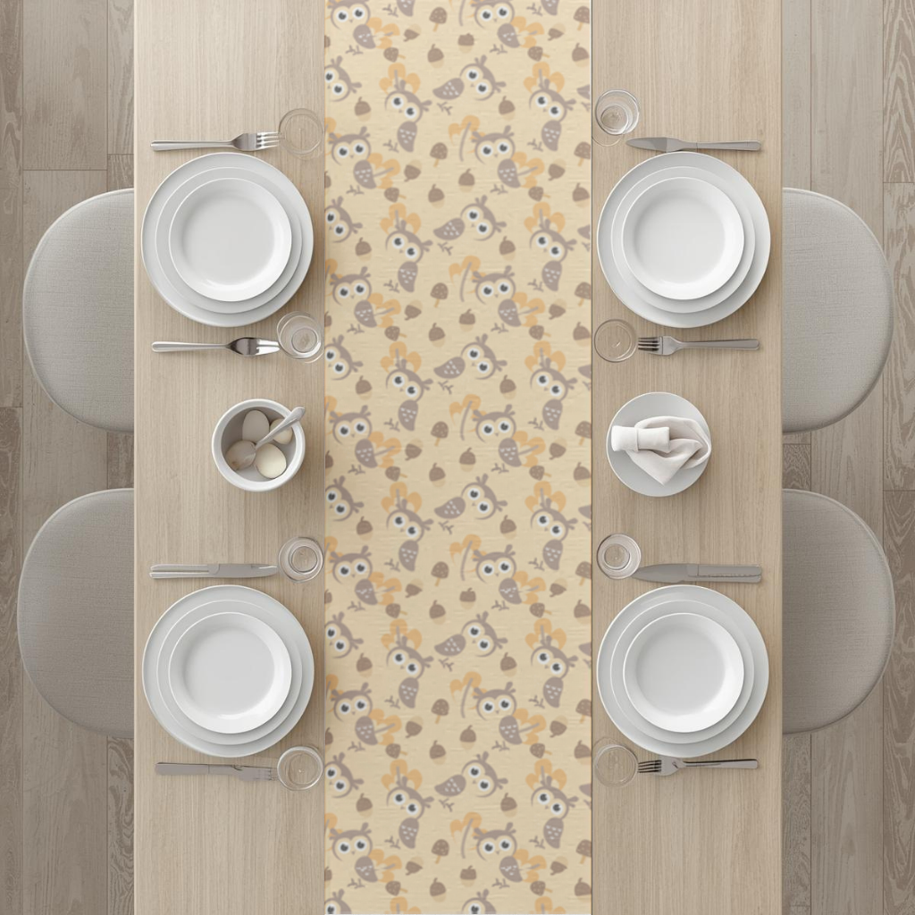 Cute Owl and Acorn Autumn Seamless Pattern Runner