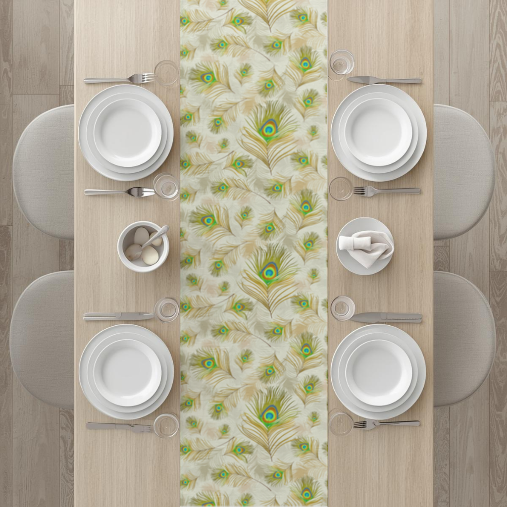 Elegant Peacock Feathers and Exotic Nature Seamless Pattern Runner