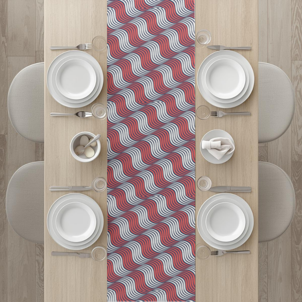 Red and Navy Wavy Line Pattern Runner