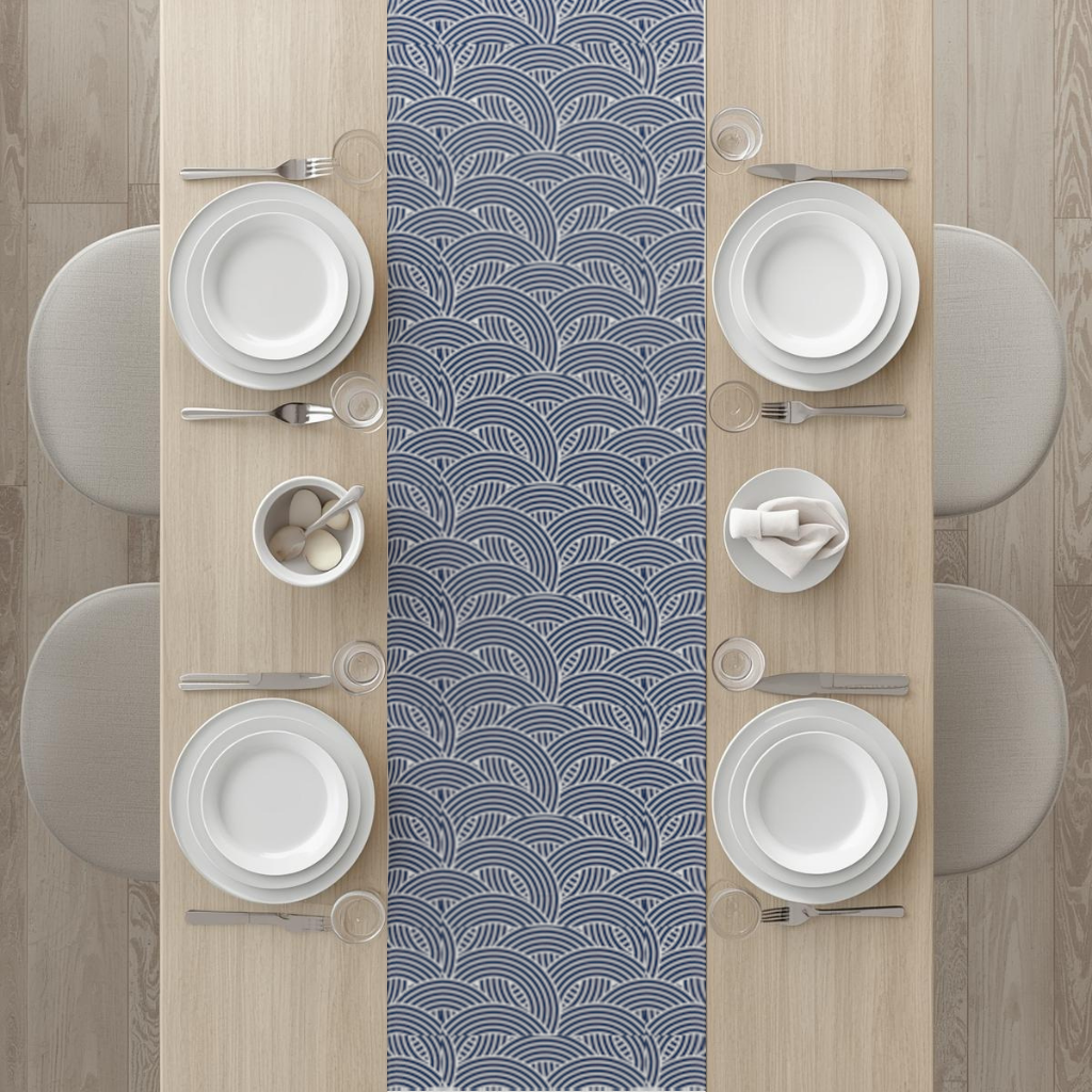 Navy and White Semi Circle Geometric Pattern Runner