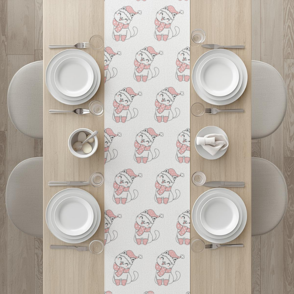 Cute Christmas Cat with Pink Polka Dot Outfit Runner
