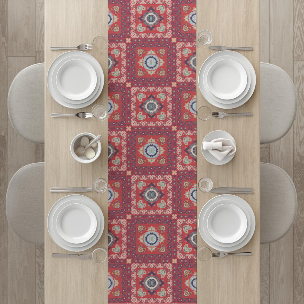 Traditional Kilim Inspired Red Ethnic Geometric Pattern Runner