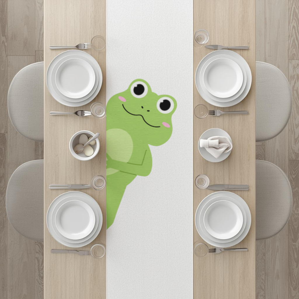 Cute Green Frog Peek-a-Boo Illustration Runner
