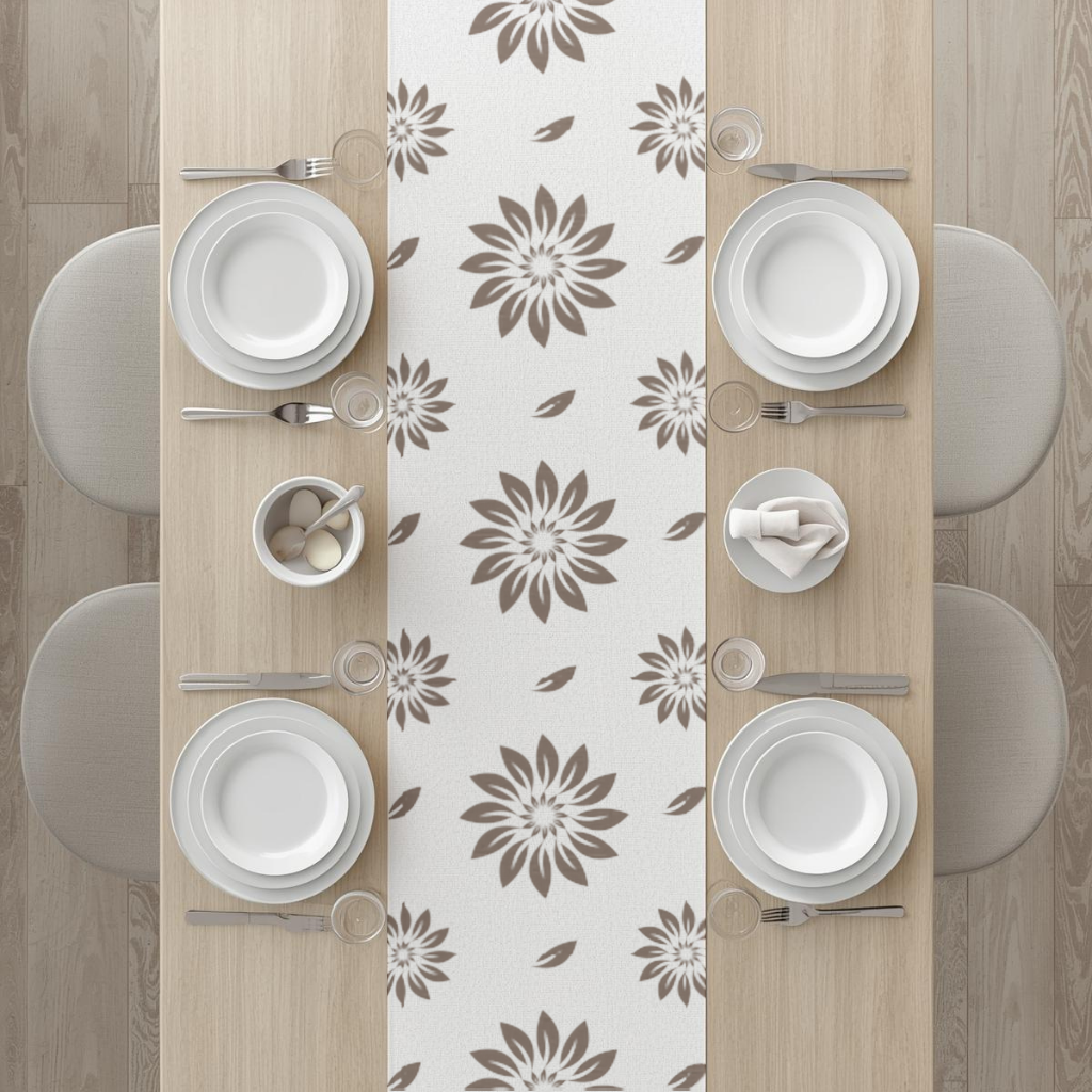 Minimalist Modern Brown Floral Pattern Runner
