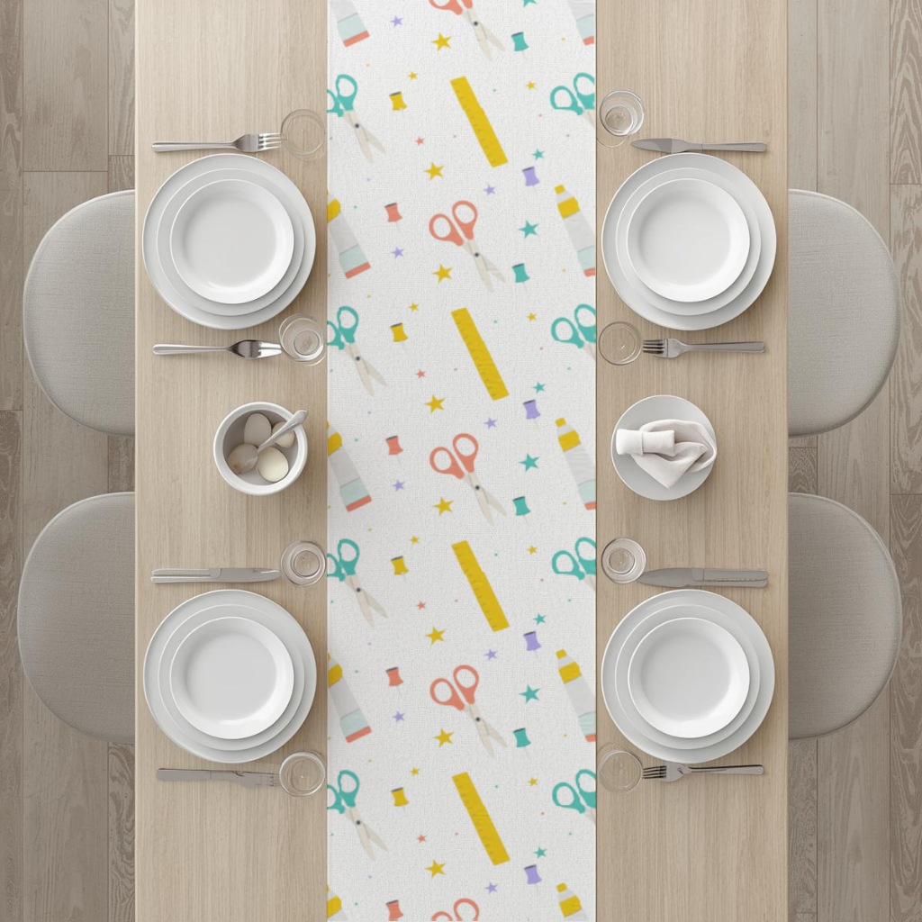 Colorful School and Stationery Supplies Pattern Runner