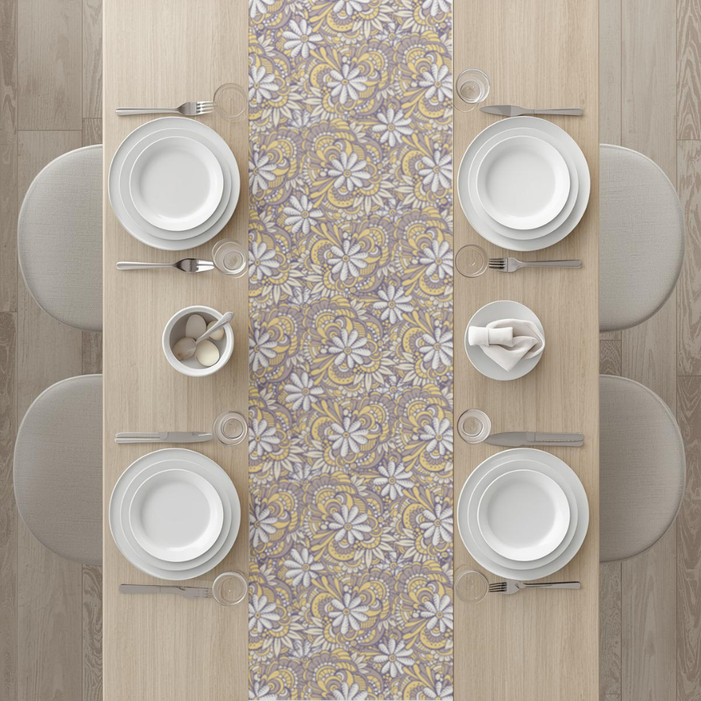 Retro Floral Doodle and Mandala Pattern Runner