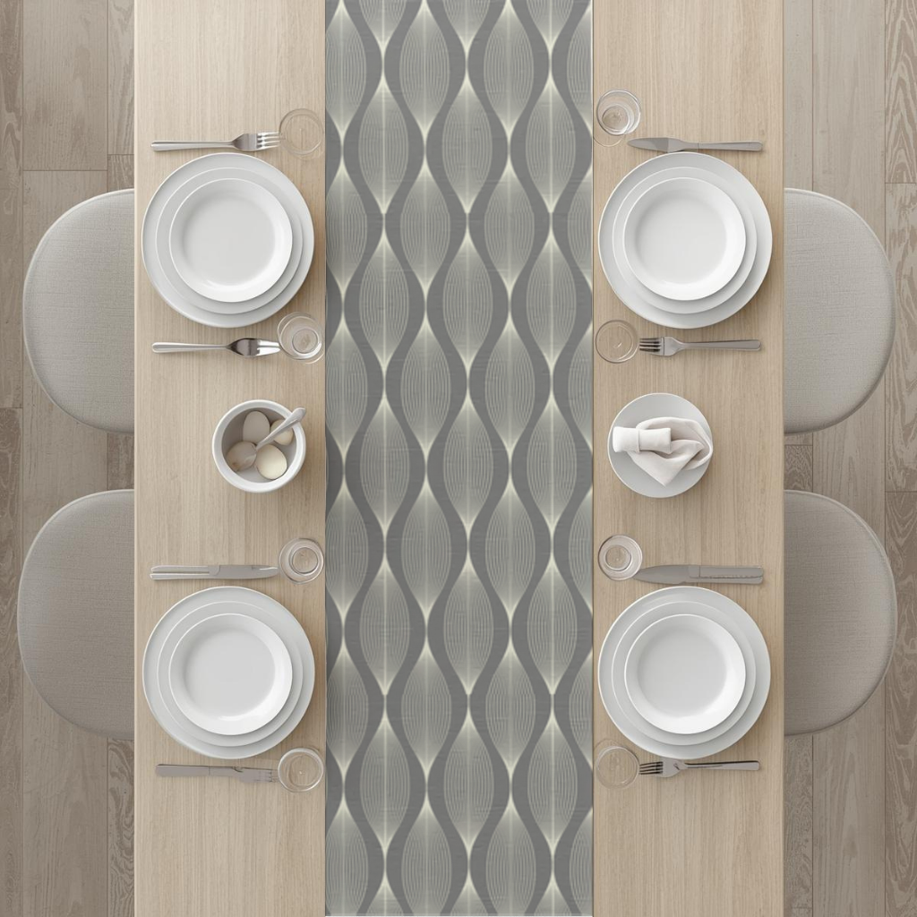 Art Deco Stilinde Geometrik Dalgalı Desen Masa Runner