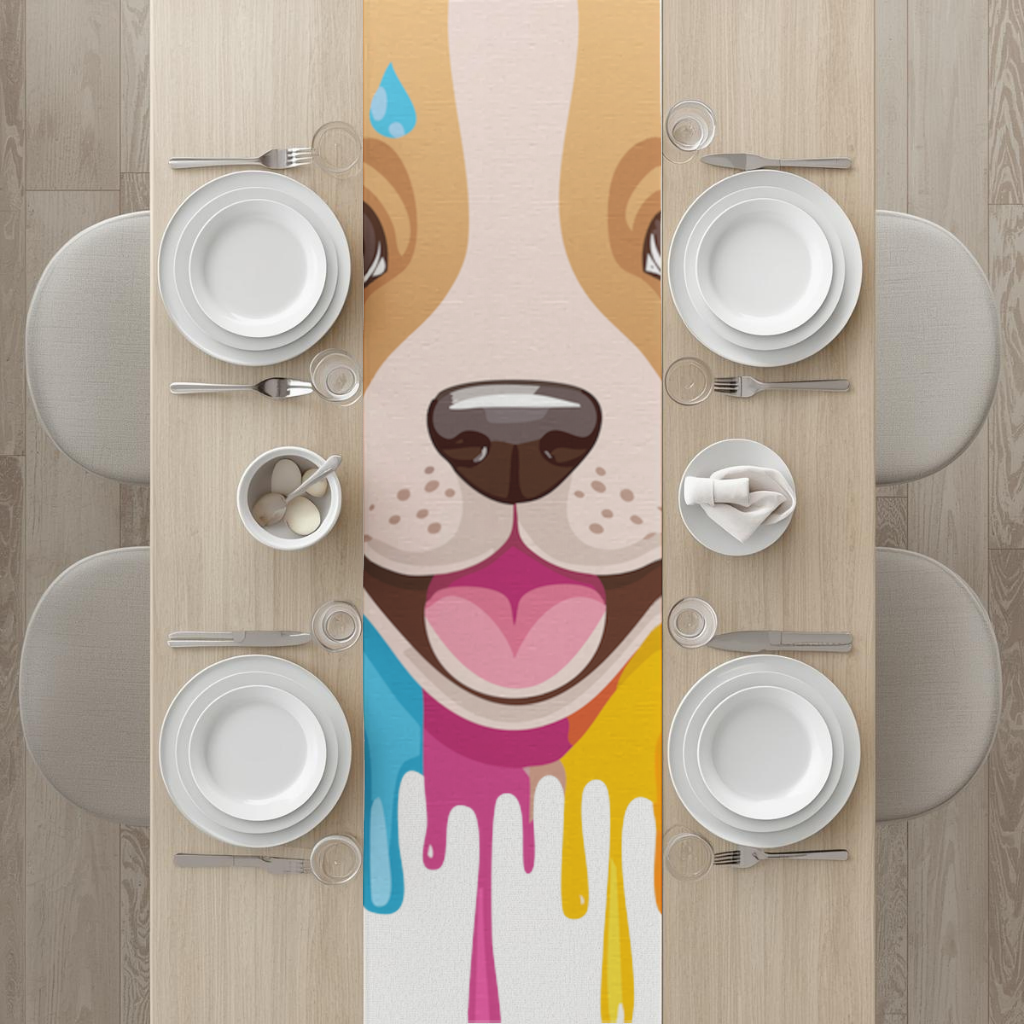 Happy Dog with Colorful Paint Drips Runner
