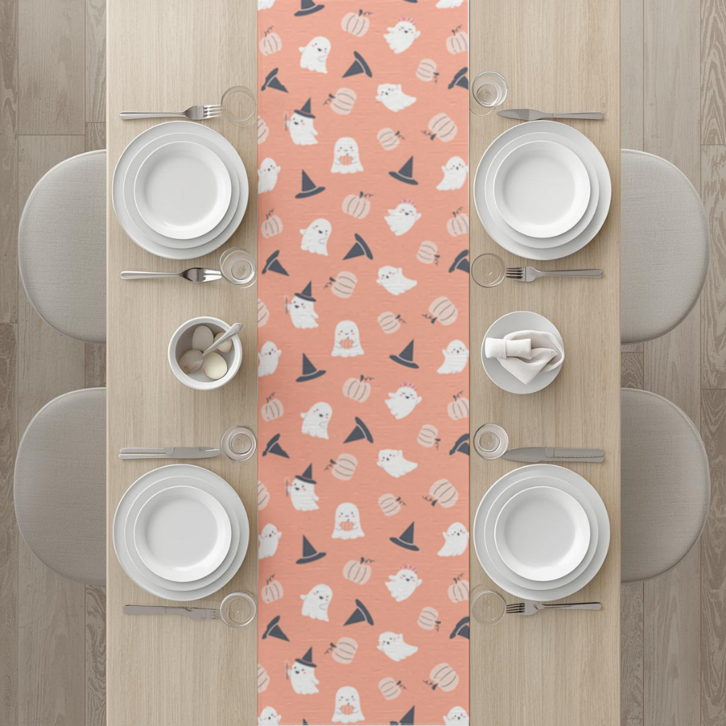 Cute Pumpkin and Witch Hat Ghost Pattern Runner
