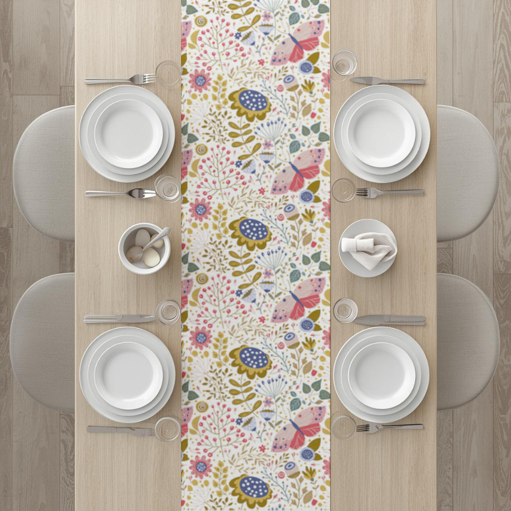 Folk Art Floral and Butterfly Pattern Runner