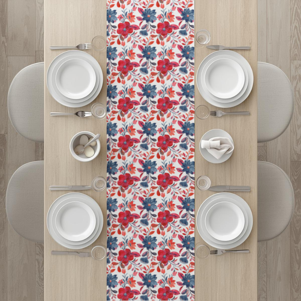 Watercolor Red Navy Floral Runner