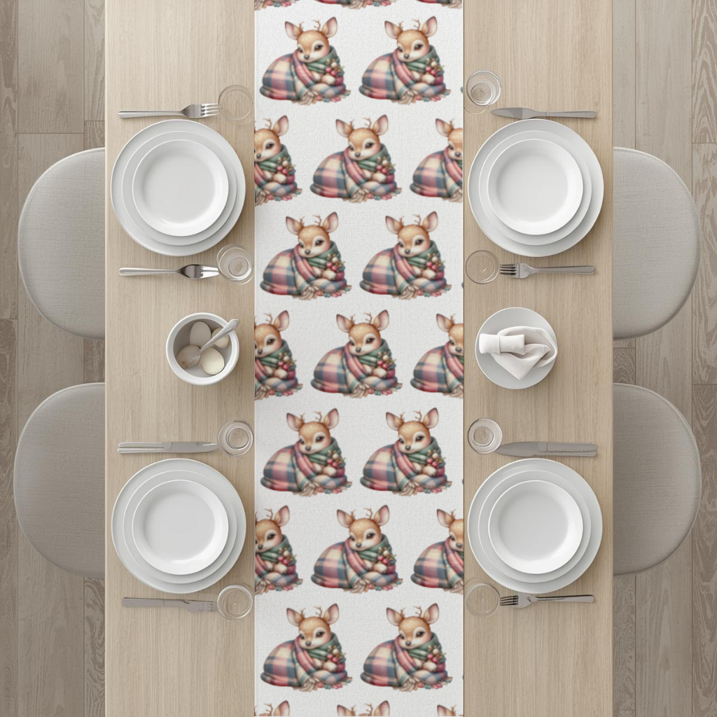 Kawaii Baby Deer with Plaid Scarf Runner
