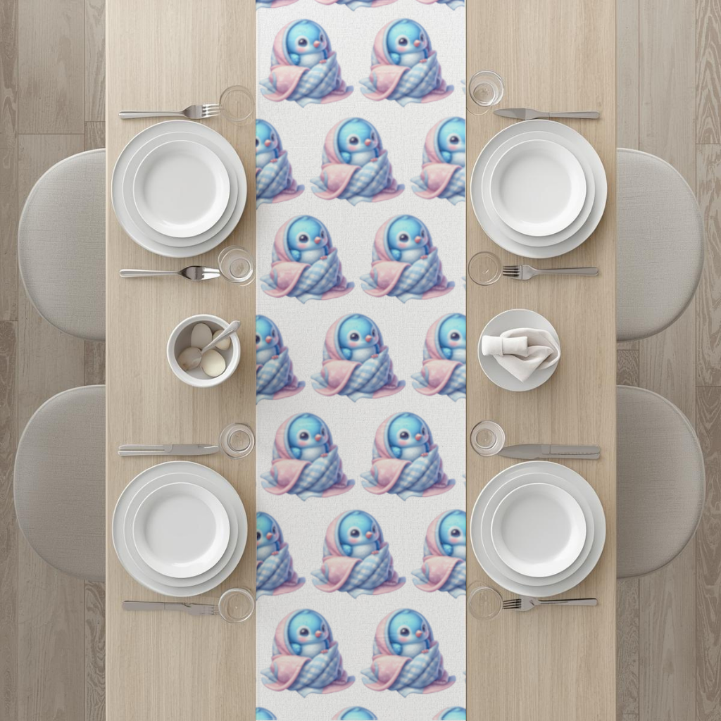 Kawaii Blue Bird in Blanket Runner