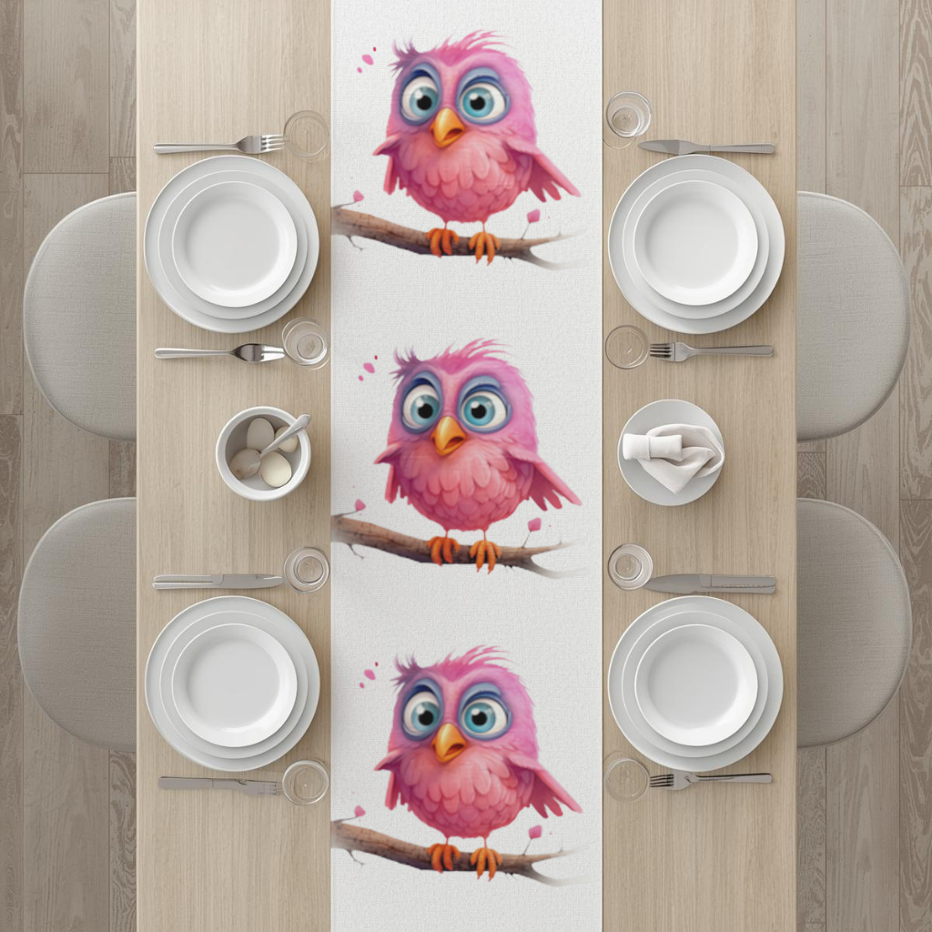 Cute Pink Bird with Large Blue Eyes Runner