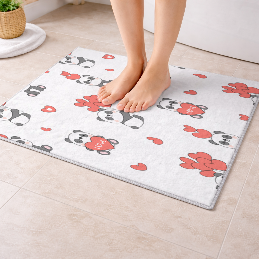 Cute Panda Valentines Day Love Heart Pattern Design Bath Mat