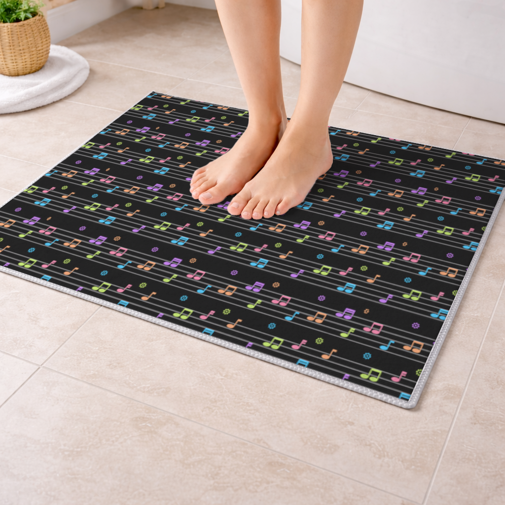 Vibrant Neon Music Notes and Rhythm Seamless Pattern Bath Mat