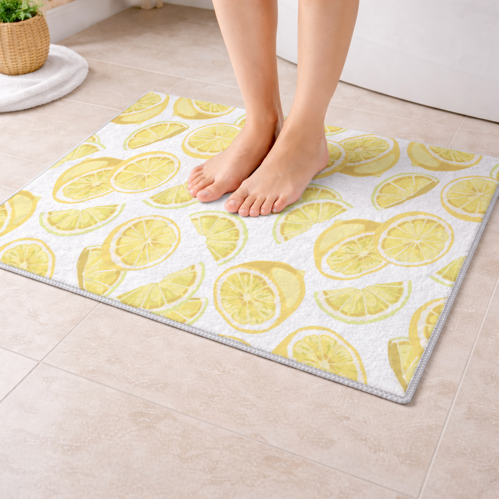 Fresh Lemon Slices Vibrant Summer Pattern Bath Mat