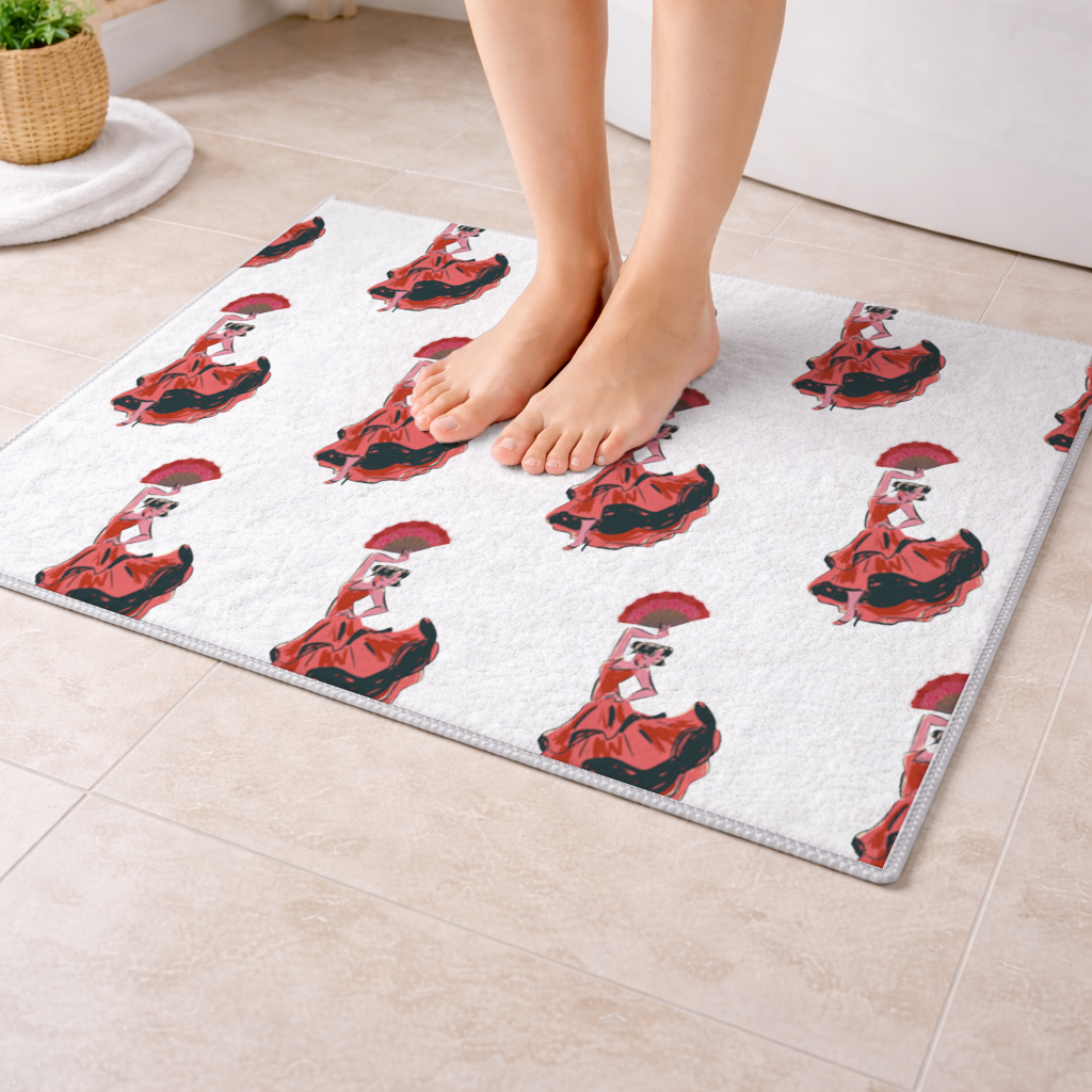 Flamenco Dancer with Fan Illustration Bath Mat