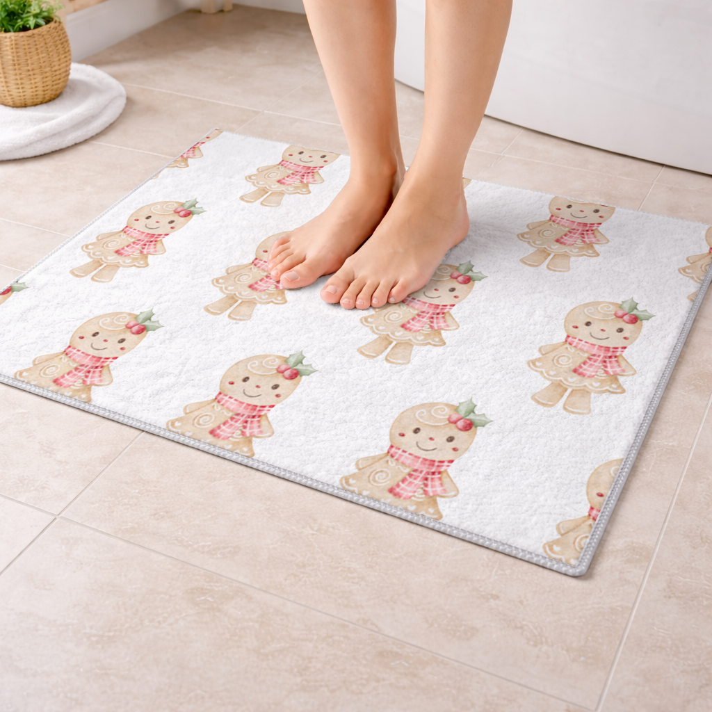 Cute Gingerbread Cookie Character Bath Mat