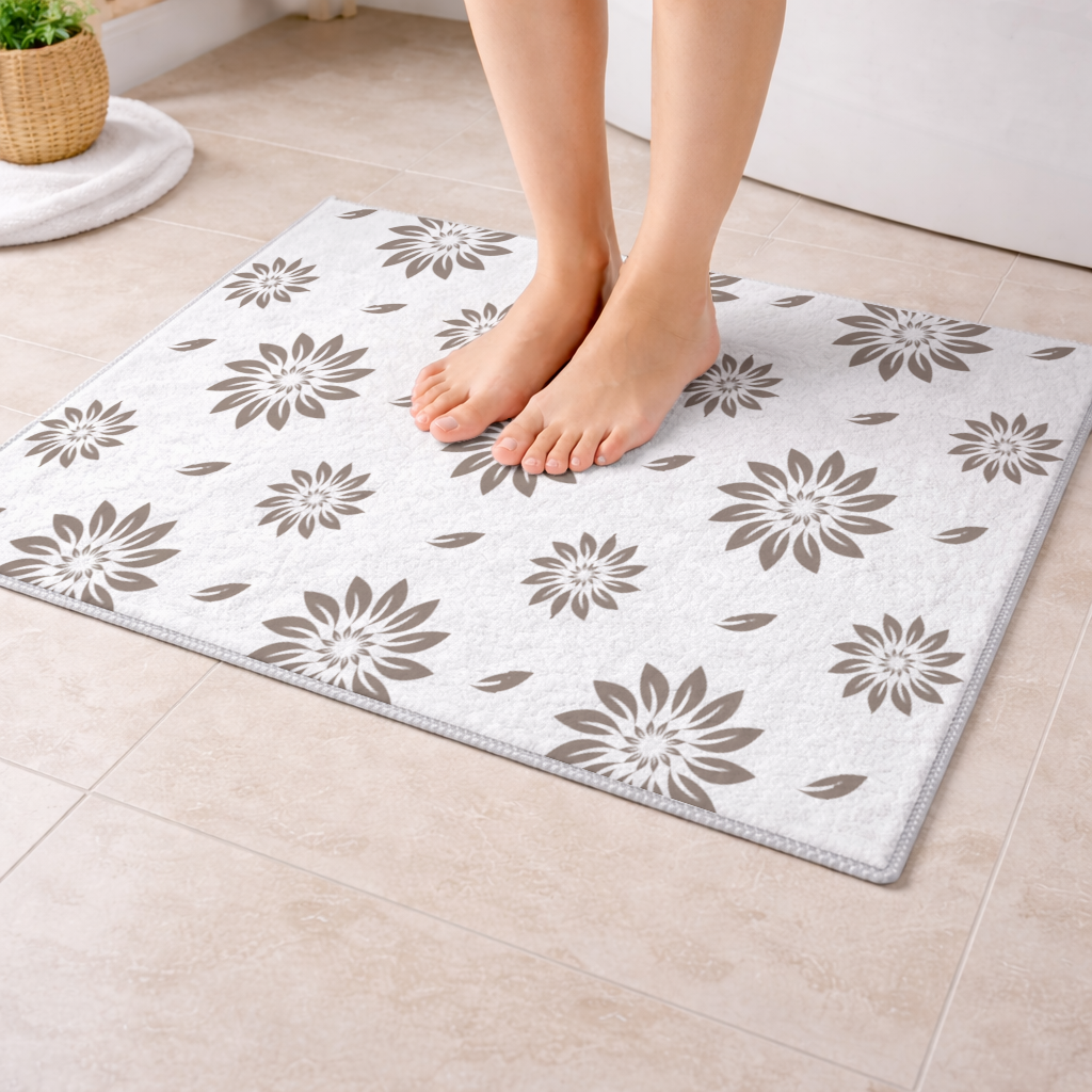 Minimalist Modern Brown Floral Pattern Bath Mat