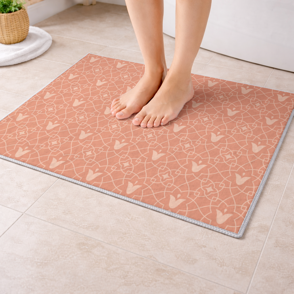 Modern Geometrik Çizgisel Terakota Desen Banyo Halısı
