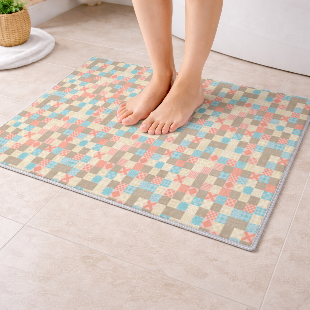 Colorful Modern Geometric Square Pattern Bath Mat