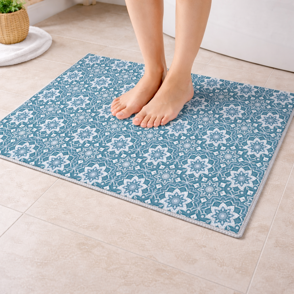 Elegant Blue Mandala Pattern Bath Mat