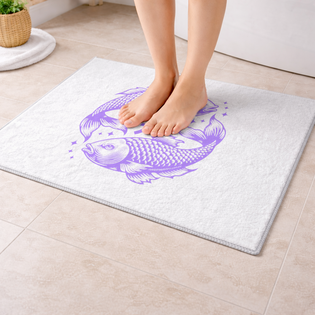 Mor Balıklar ile Balık Burcu Astrolojik Sembol Banyo Halısı