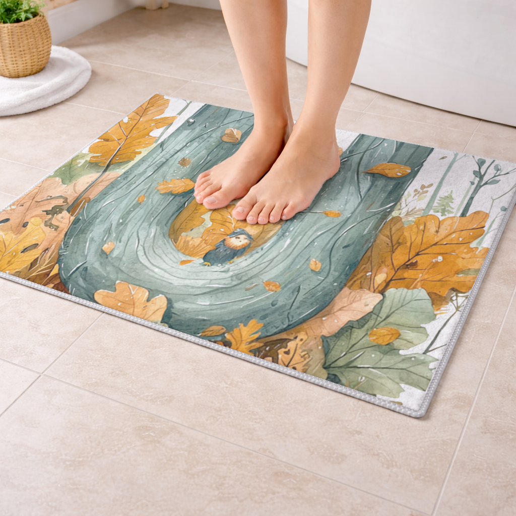 Sonbahar Yapraklı Orman U Harfi Banyo Halısı