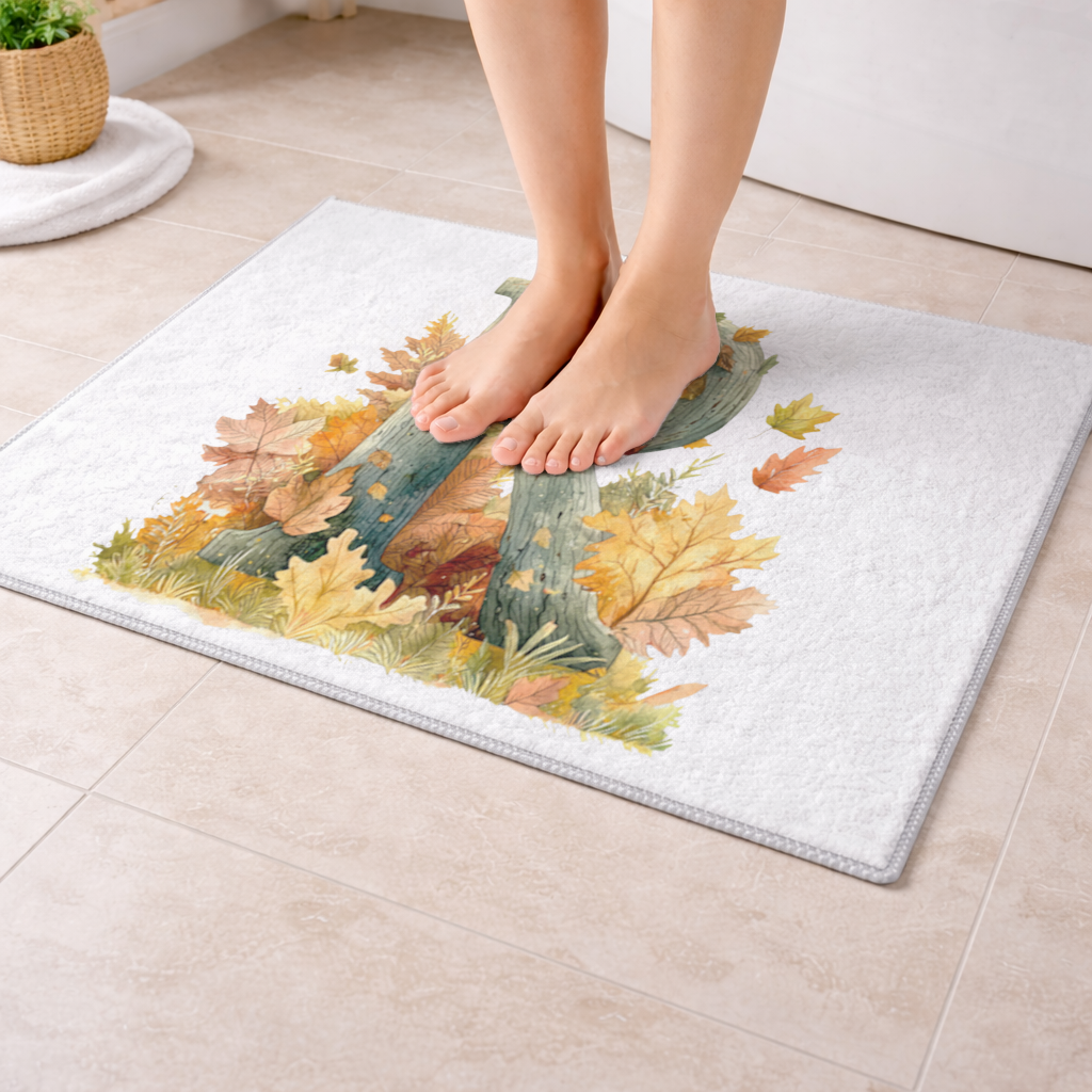 Autumn Letter R with Fall Leaves Bath Mat