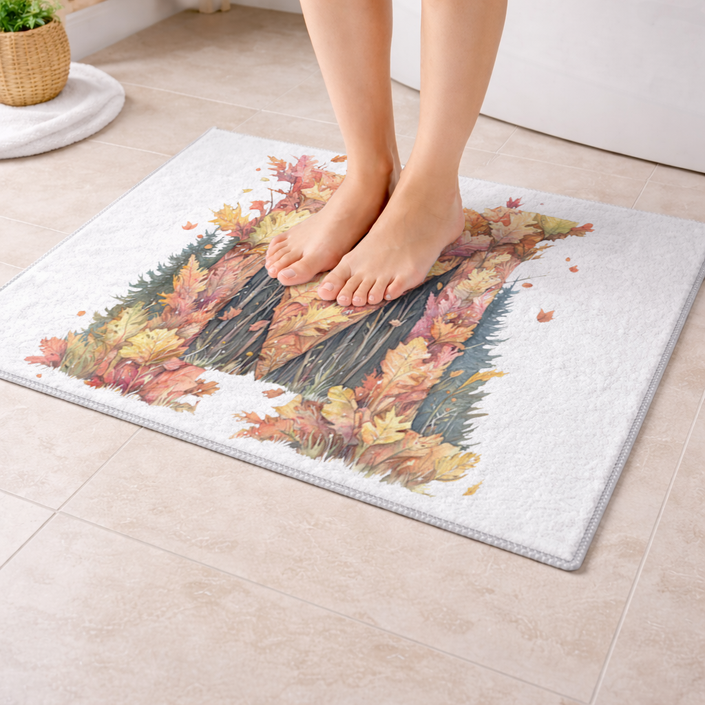 Autumn Letter M With Fall Leaves Bath Mat