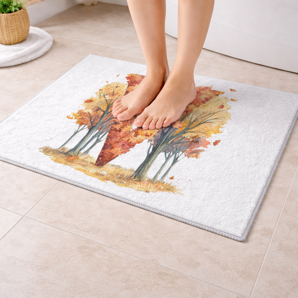Orange Autumn Forest Letter M Bath Mat
