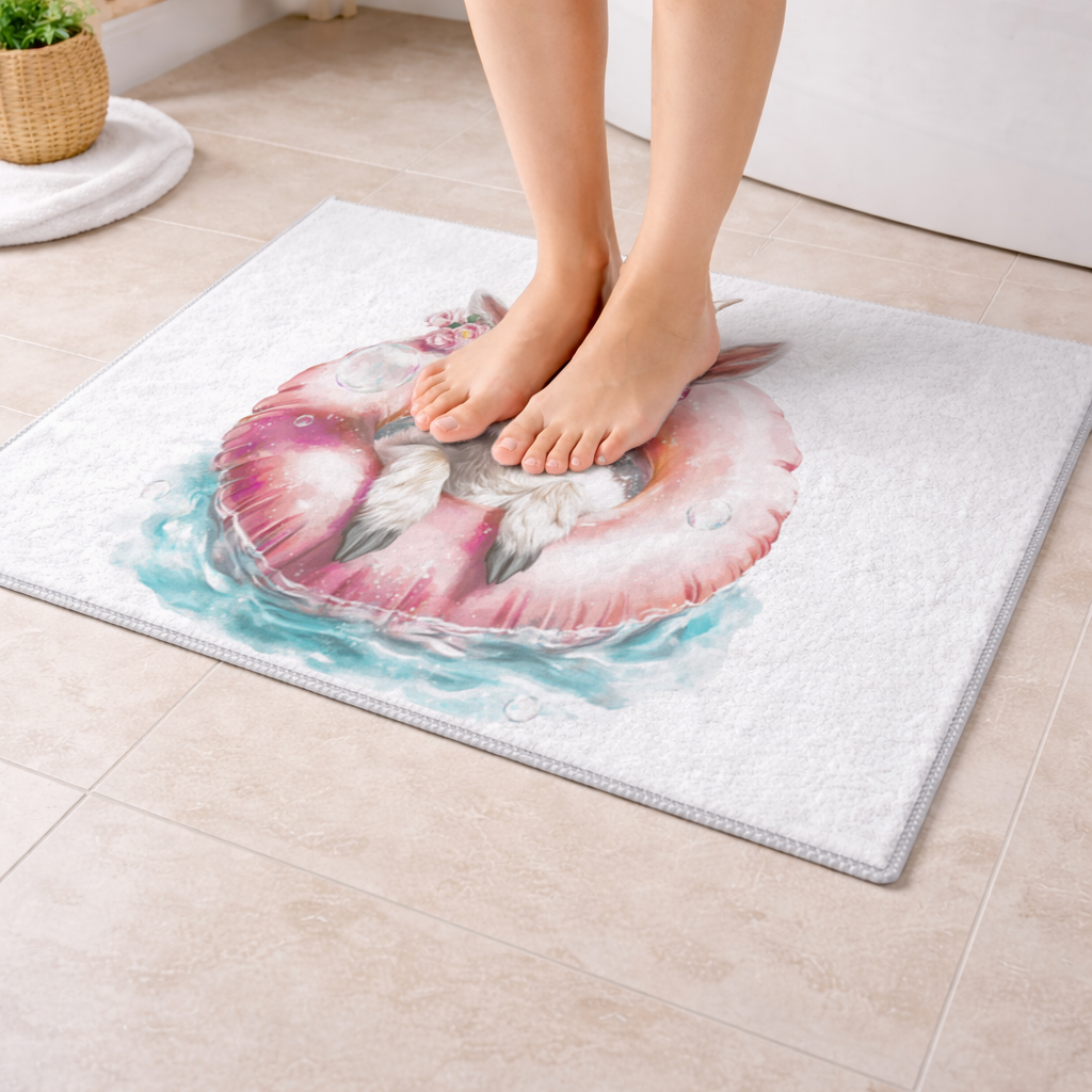 Baby Goat in Pink Pool Ring Bath Mat