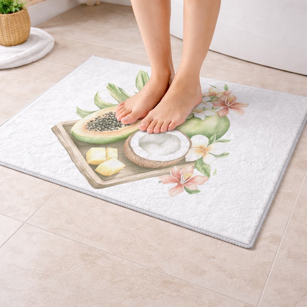 Tropikal Papaya ve Hindistan Cevizi Banyo Halısı