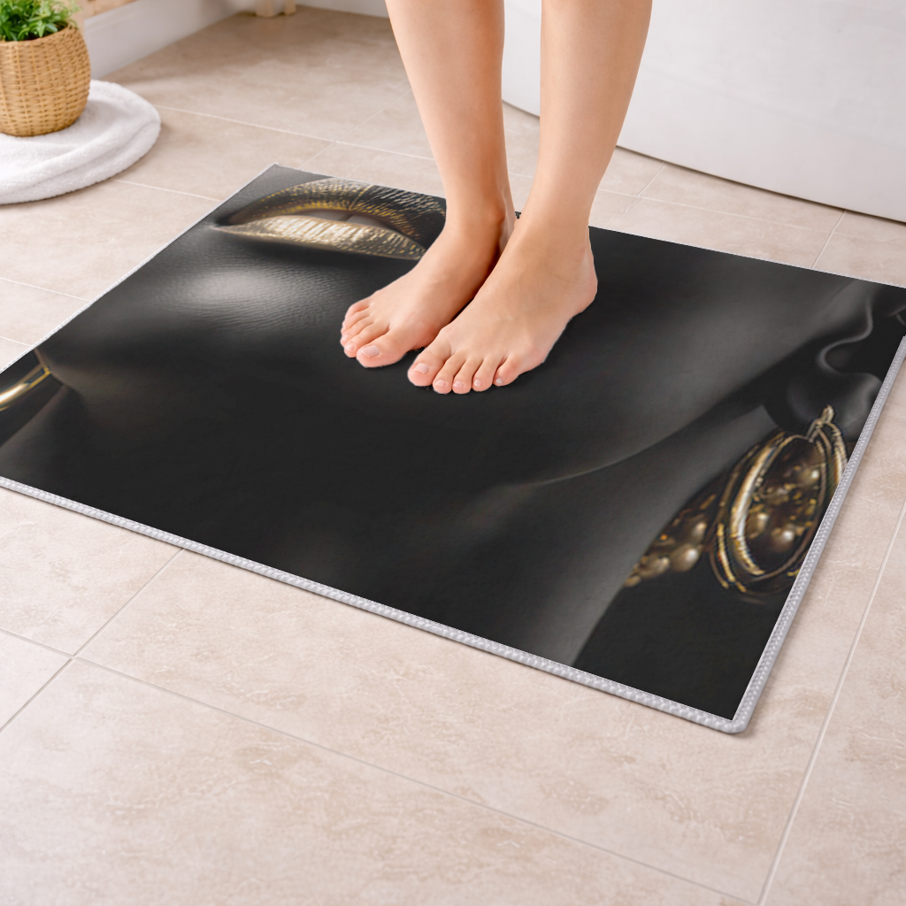 Gold Afrofuturistic Black Woman Bath Mat