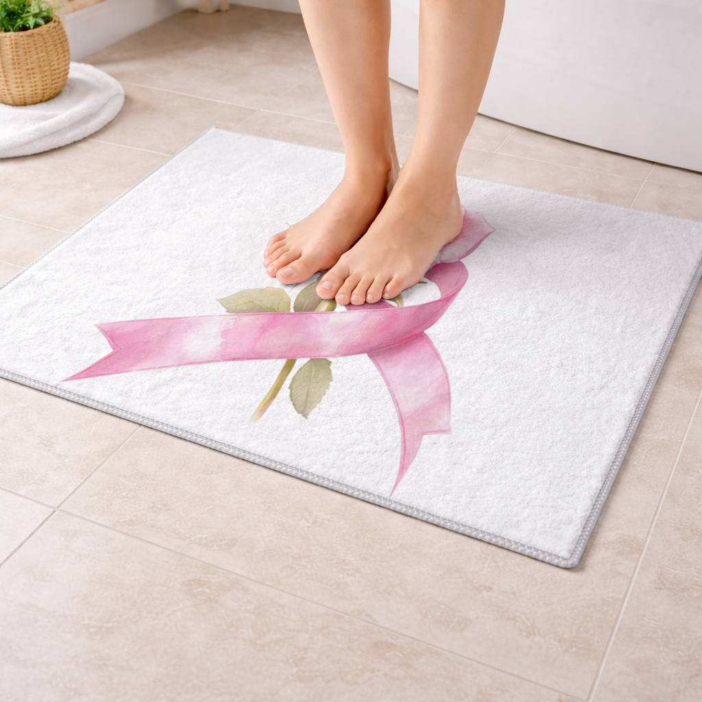 Breast Cancer Awareness Pink Rose Bath Mat