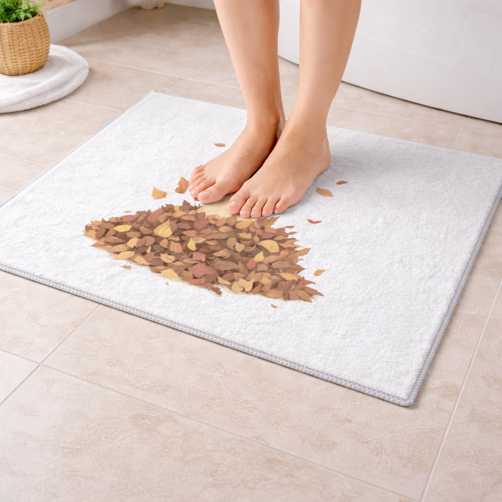 Siamese Cat in Autumn Leaf Pile Bath Mat