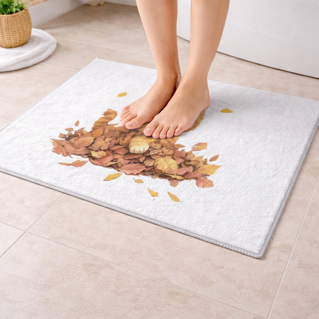 Ginger Kitten in Autumn Leaves Bath Mat