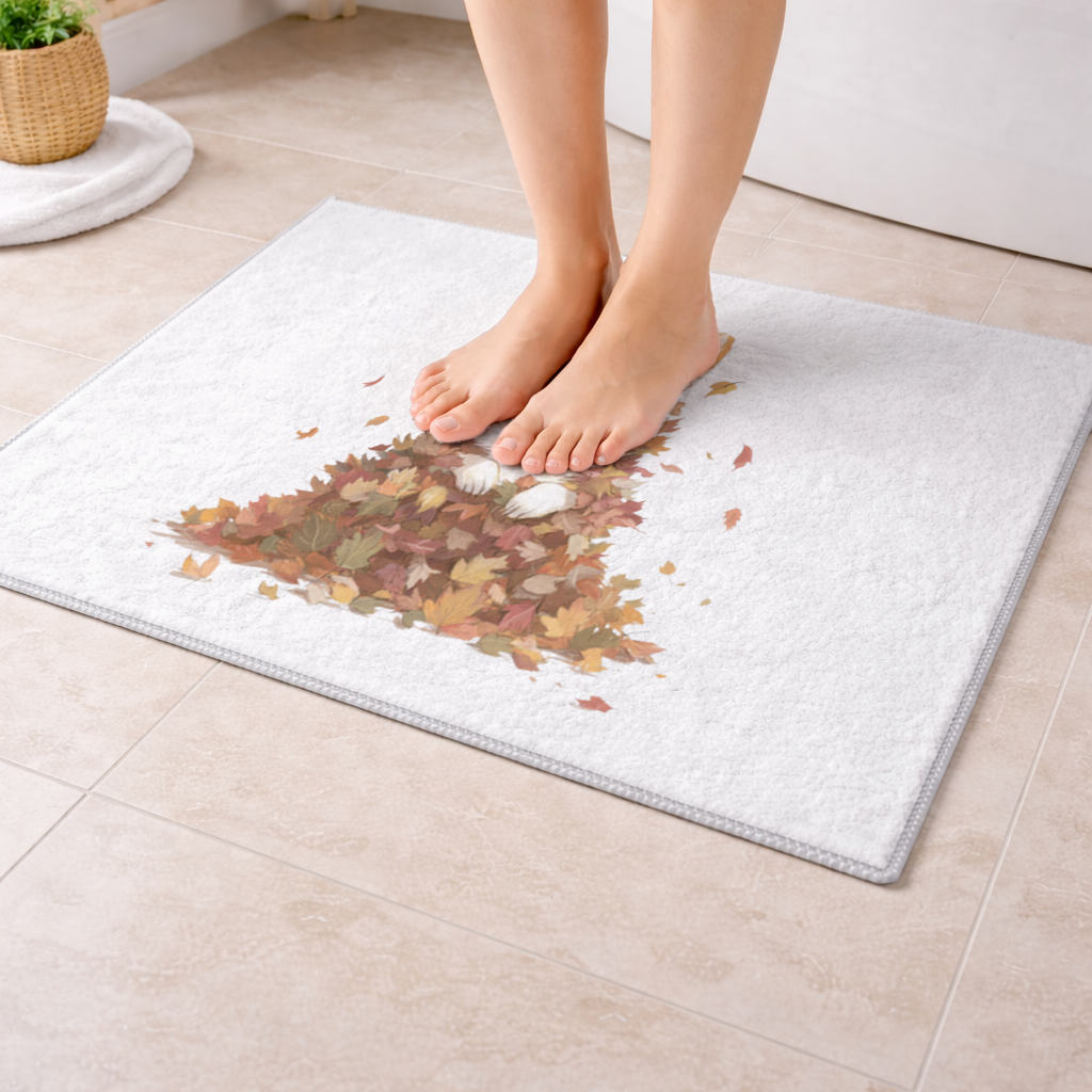 Happy Corgi Puppy in Fall Leaves Bath Mat