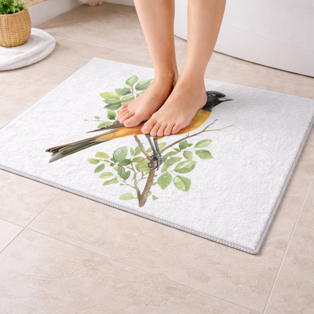 Baltimore Oriole on Branch Bath Mat