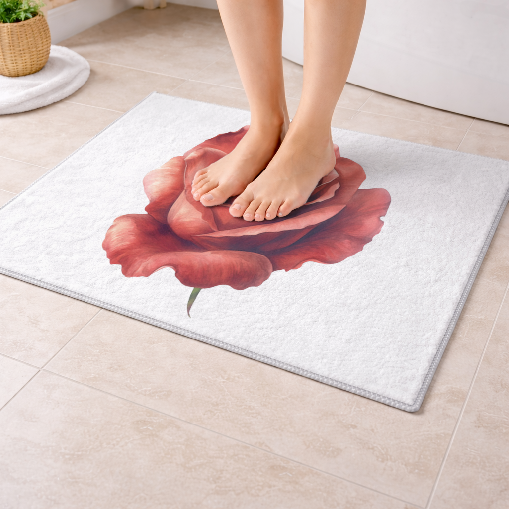 Crimson Red Rose Bath Mat